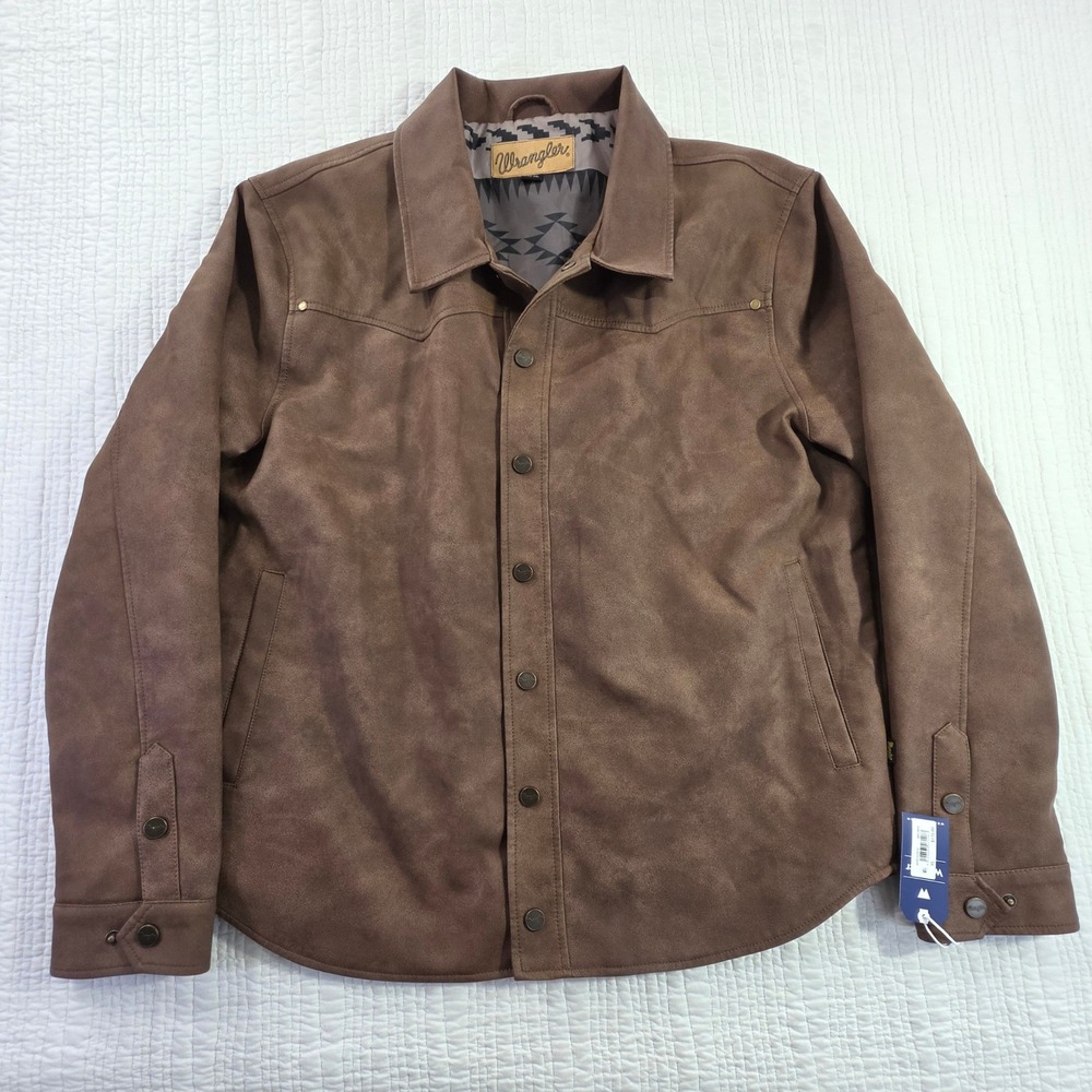 Wrangler Men Brown Faux Suede Western Snap Front Jacket Southwestern Liner XL